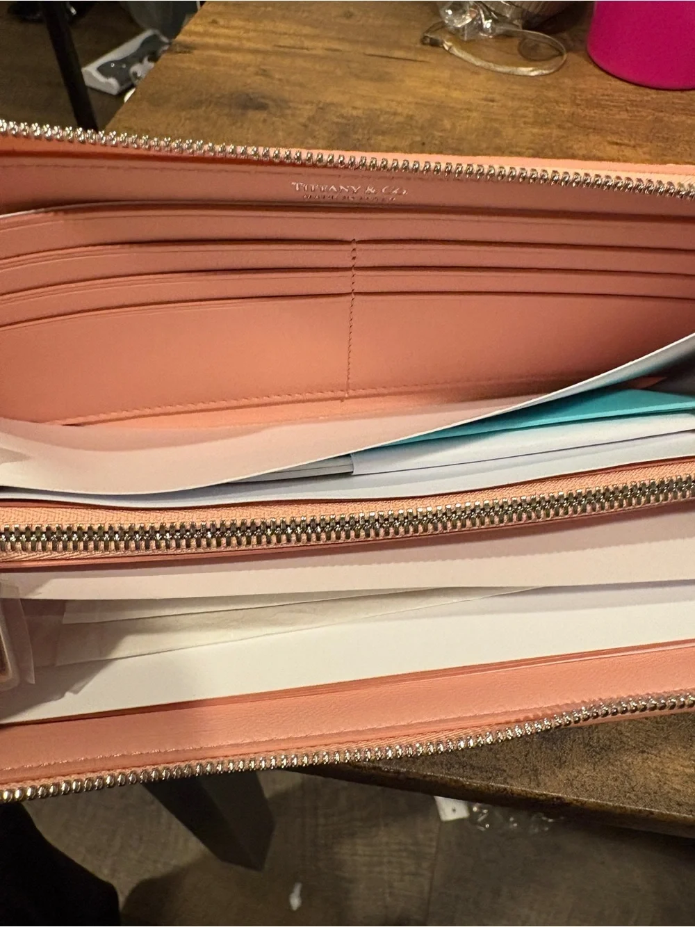 NWT Tiffany & Co. Pink Leather Zip Wallet